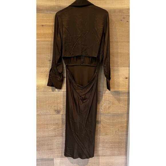 NEW Rails- Kathleen long sleeve dark moss satin Dress SIZE L - Picture 10 of 13